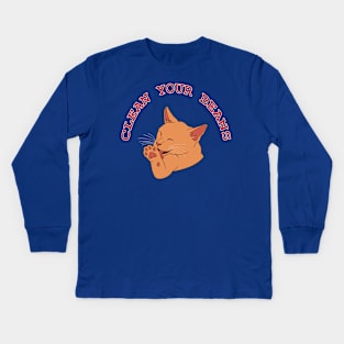 Clean Your Beans Orange Ginger Cat Kids Long Sleeve T-Shirt